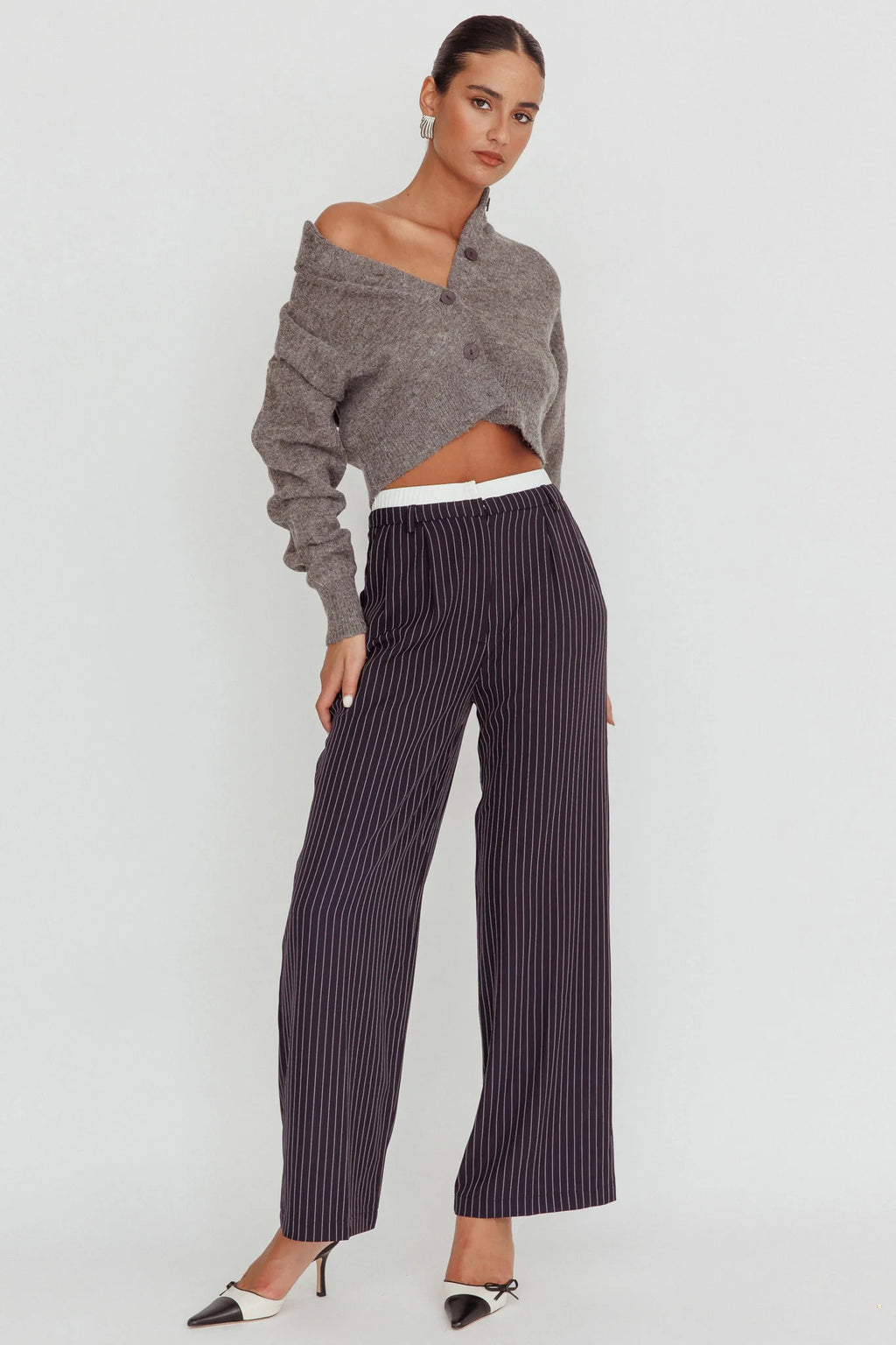 Netherlands Drop Shoulder Crop Cardigan Grey