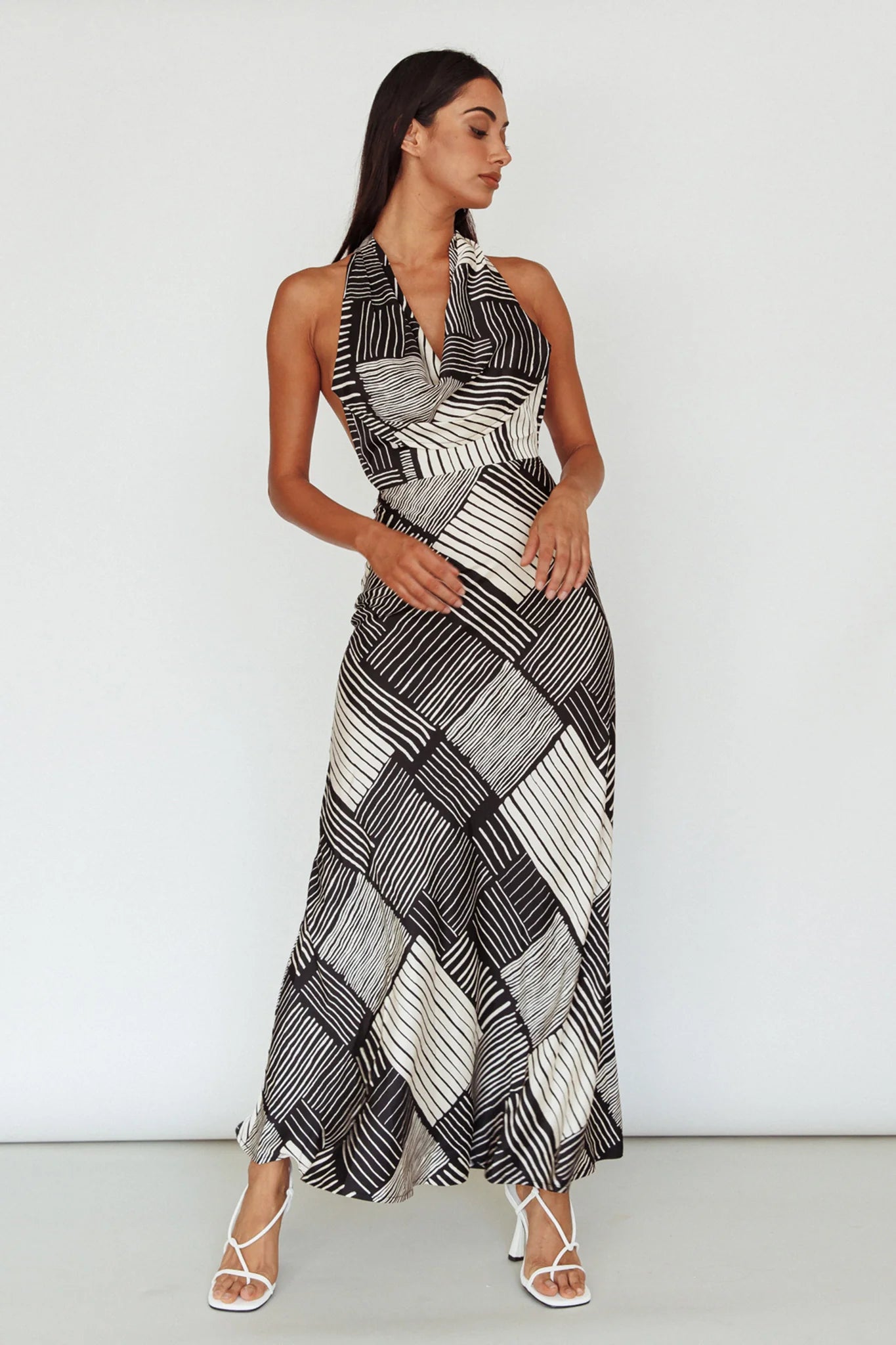 Kailie Halterneck Midi Dress Crosshatch Black