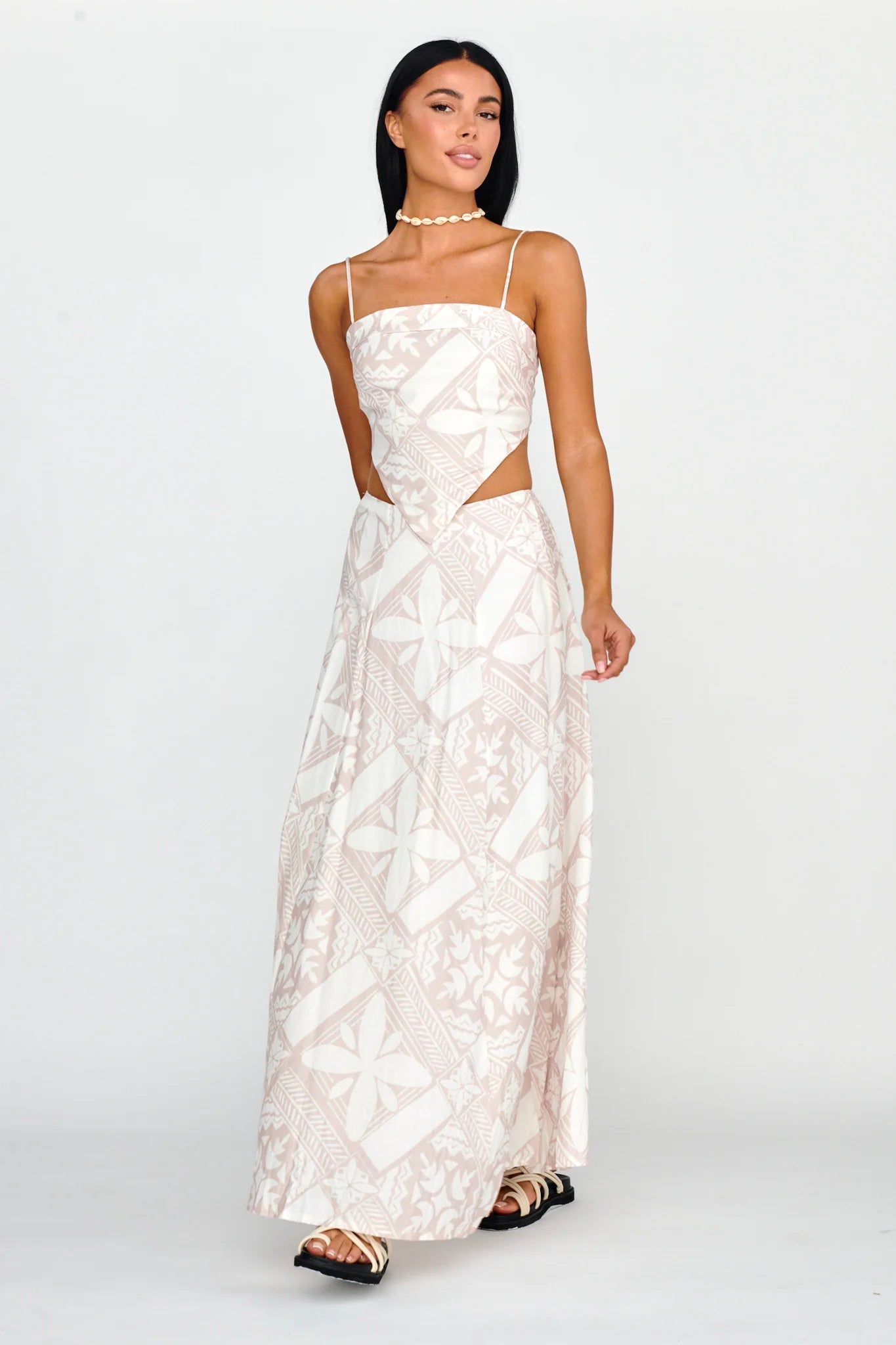 Sought After Tie Back Top Print Latte