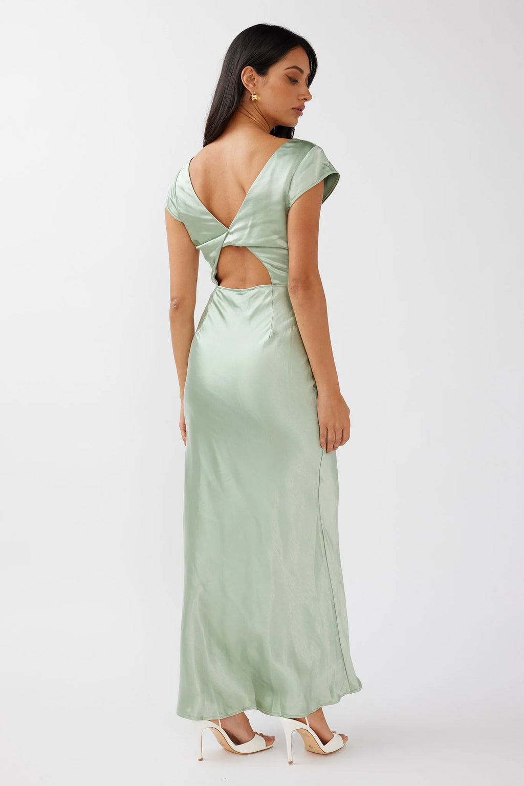Lucinda V-Neck Twist Back Midi Dress Sage