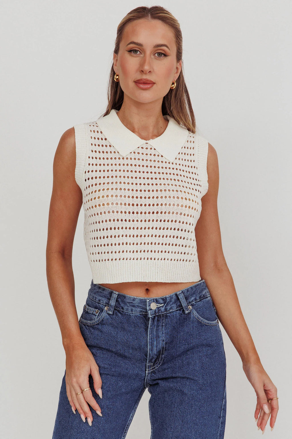 Daithi Collared Sleeveless Knit Top Ivory