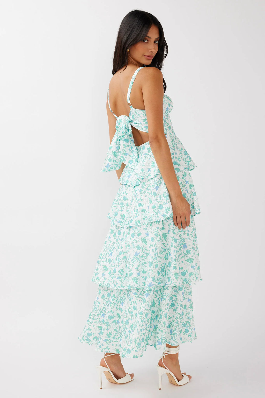 Provence Bloom Tiered Midi Dress Floral Green