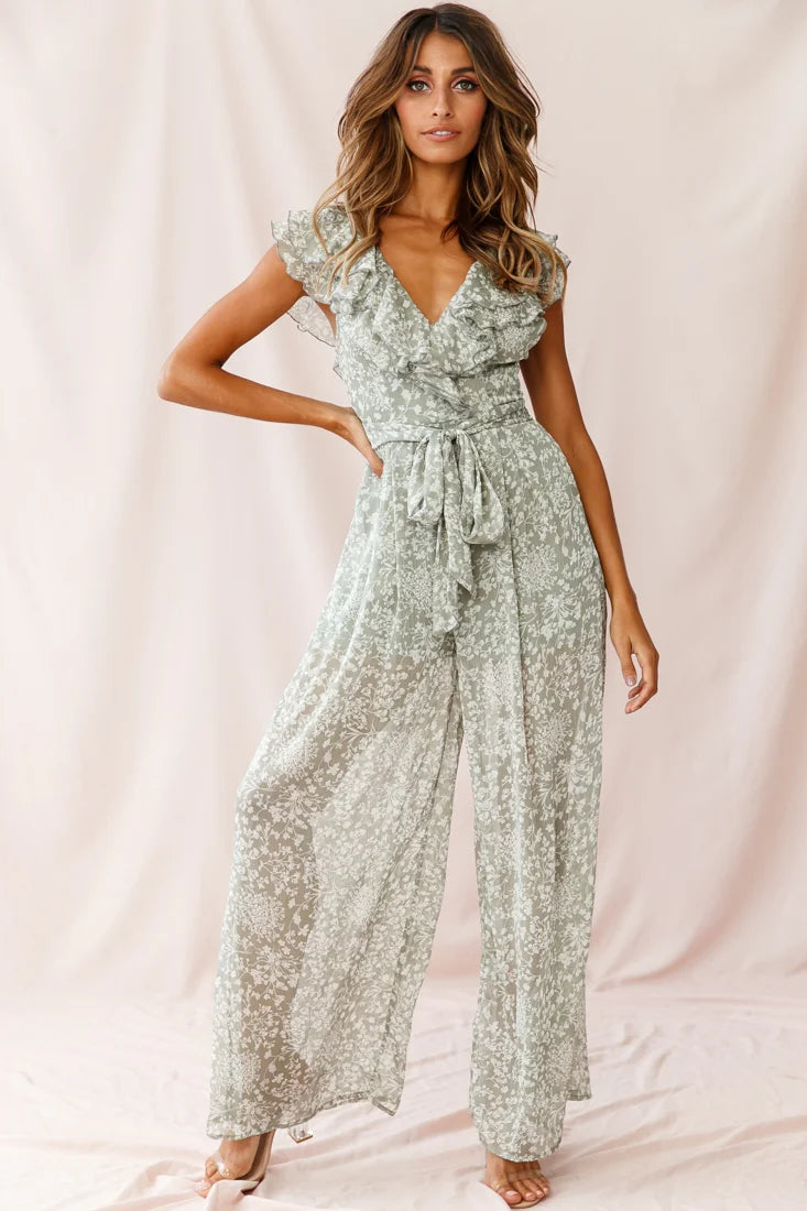 Marcia Ruffle Strap Wide Leg Jumpsuit Olive