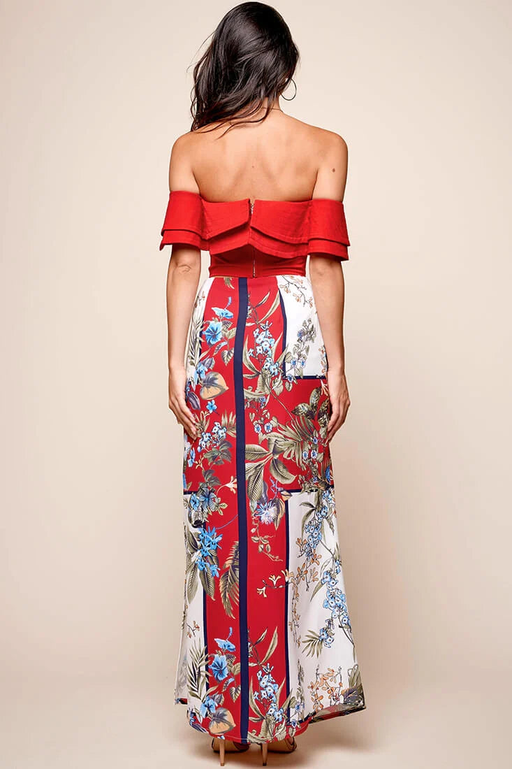 Paradise Side Split Maxi Skirt Red