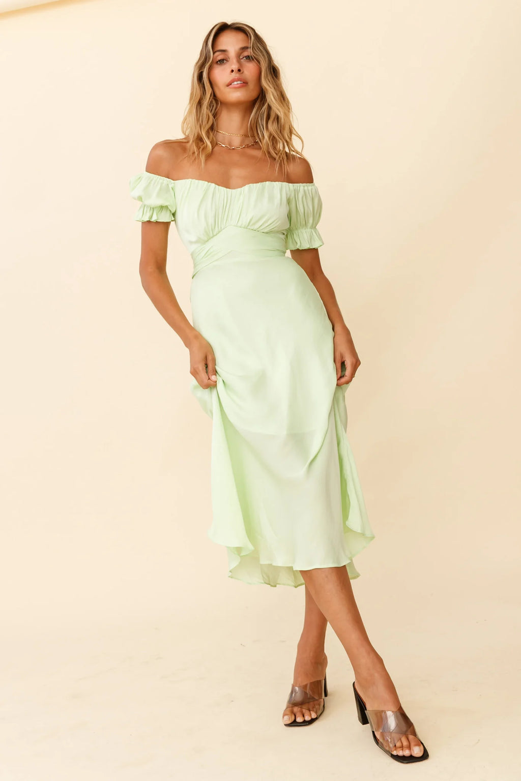 Linka Off-Shoulder Tie Back Midi Dress Apple