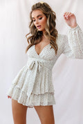 Maddox Fit & Flare Long Sleeve Print Romper