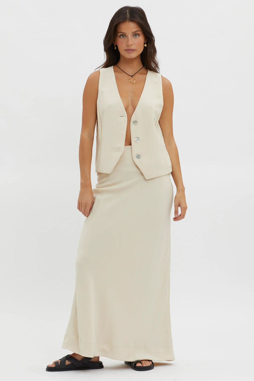 Philomena Button Vest Top Oat