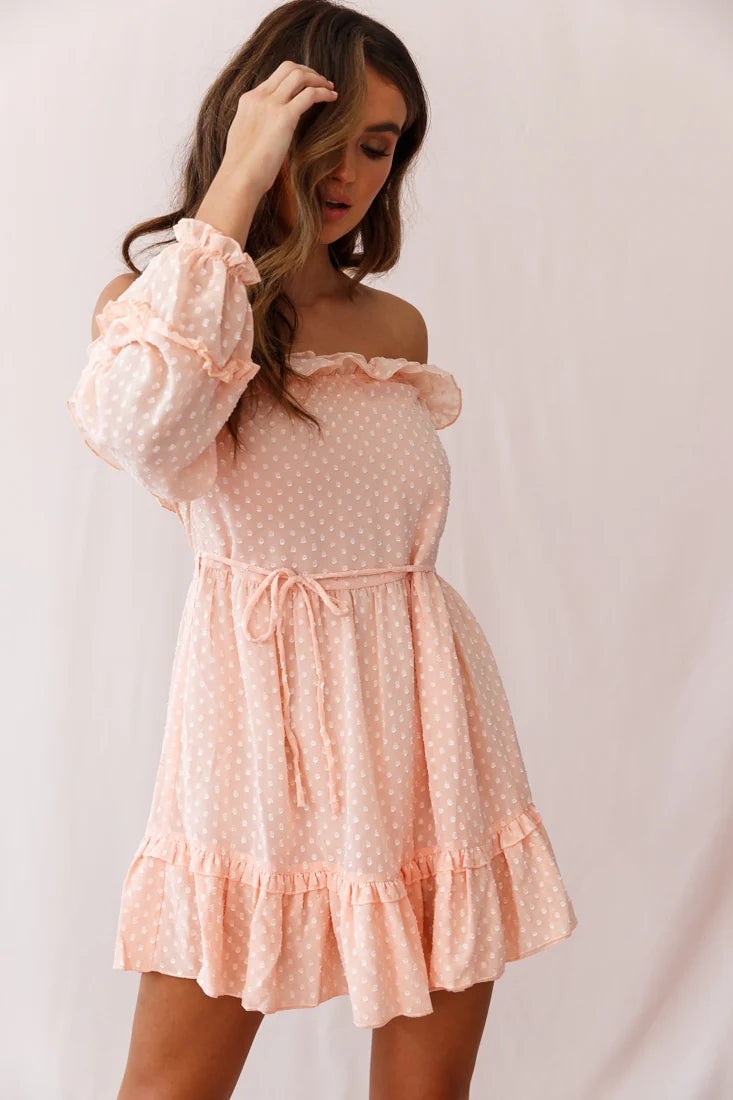 Tracee Bardot Neckline Dress Nude