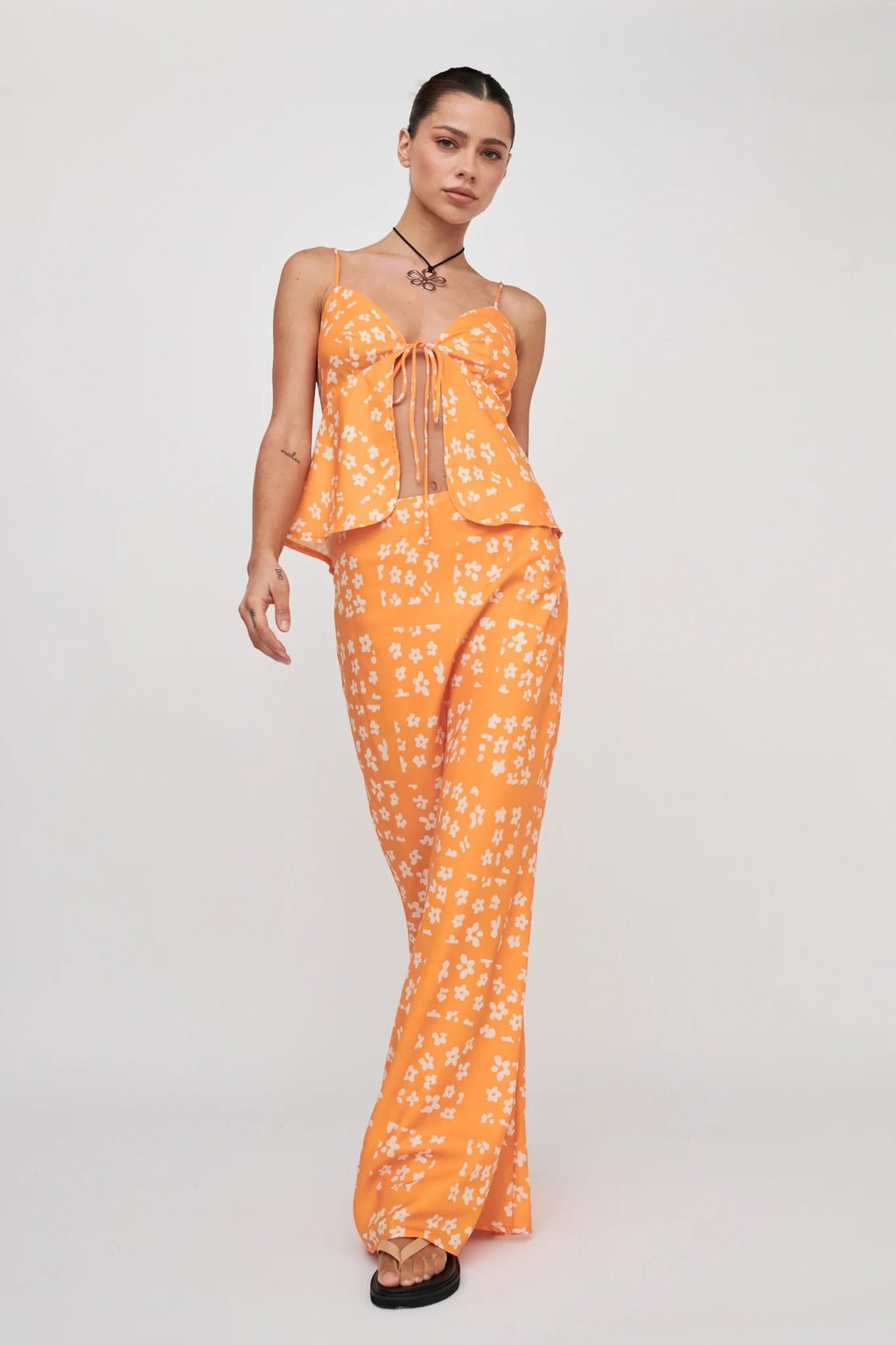 Heart & Soul Tie Front Top Floral Orange
