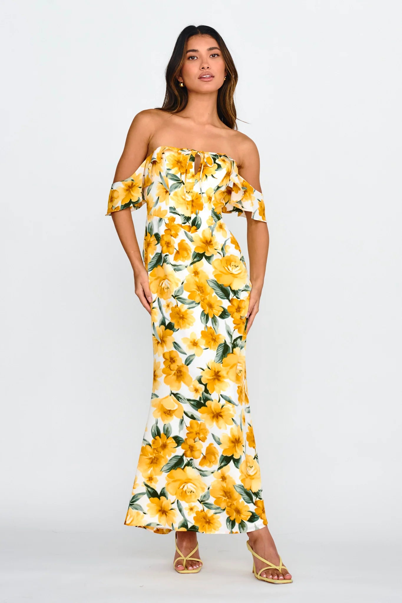 New Era Off Shoulder Maxi Dress Floral Yellow