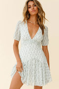 Dear Diary Pintuck Pleat Detail Fluted Hem Dress Floral Print Green
