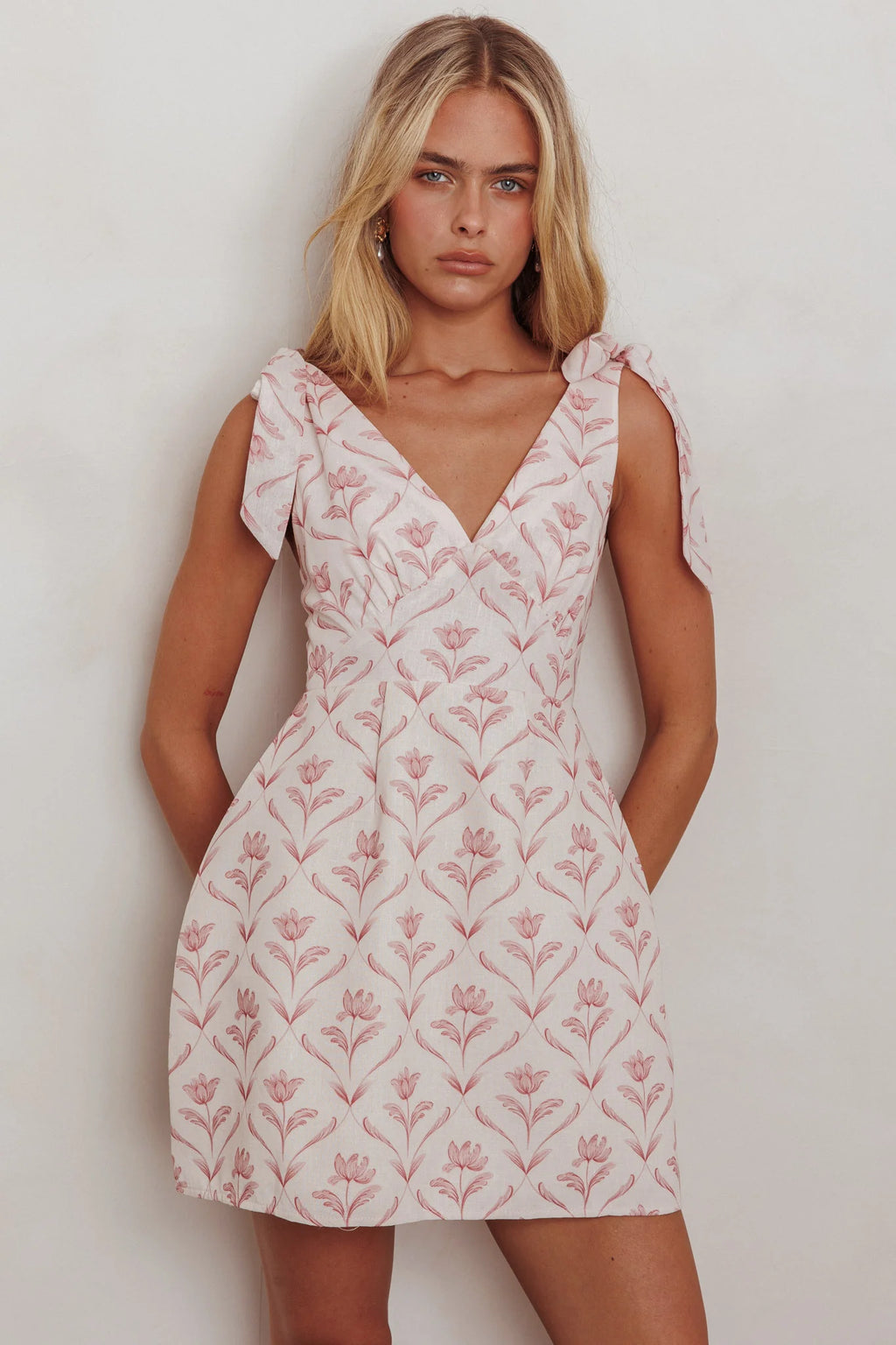 Glam Up Tied Shoulder Mini Dress Beige