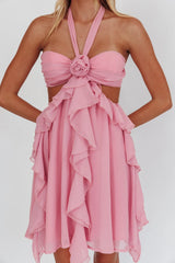 Santiago Cut-Out Ruffle Mini Dress Blush