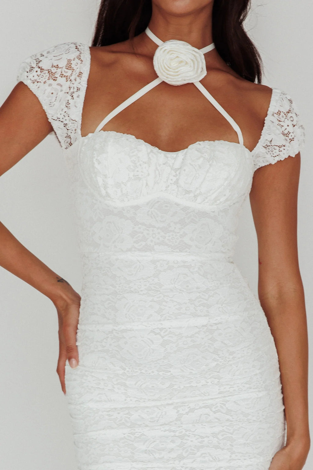 Versailles Summer Rose Accent Lace Dress White