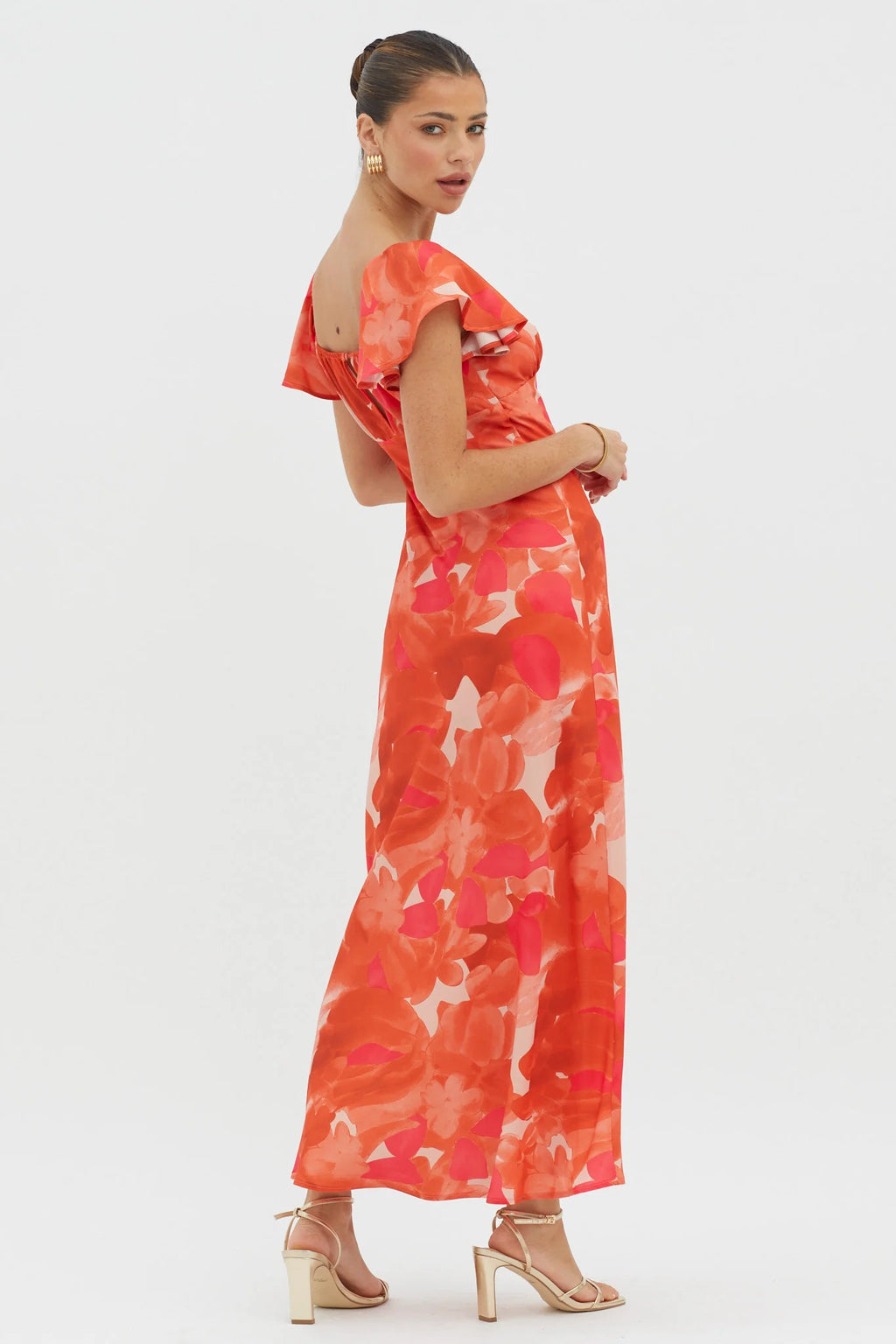 Park Avenue Flutter Sleeve Mini Dress Abstract Orange