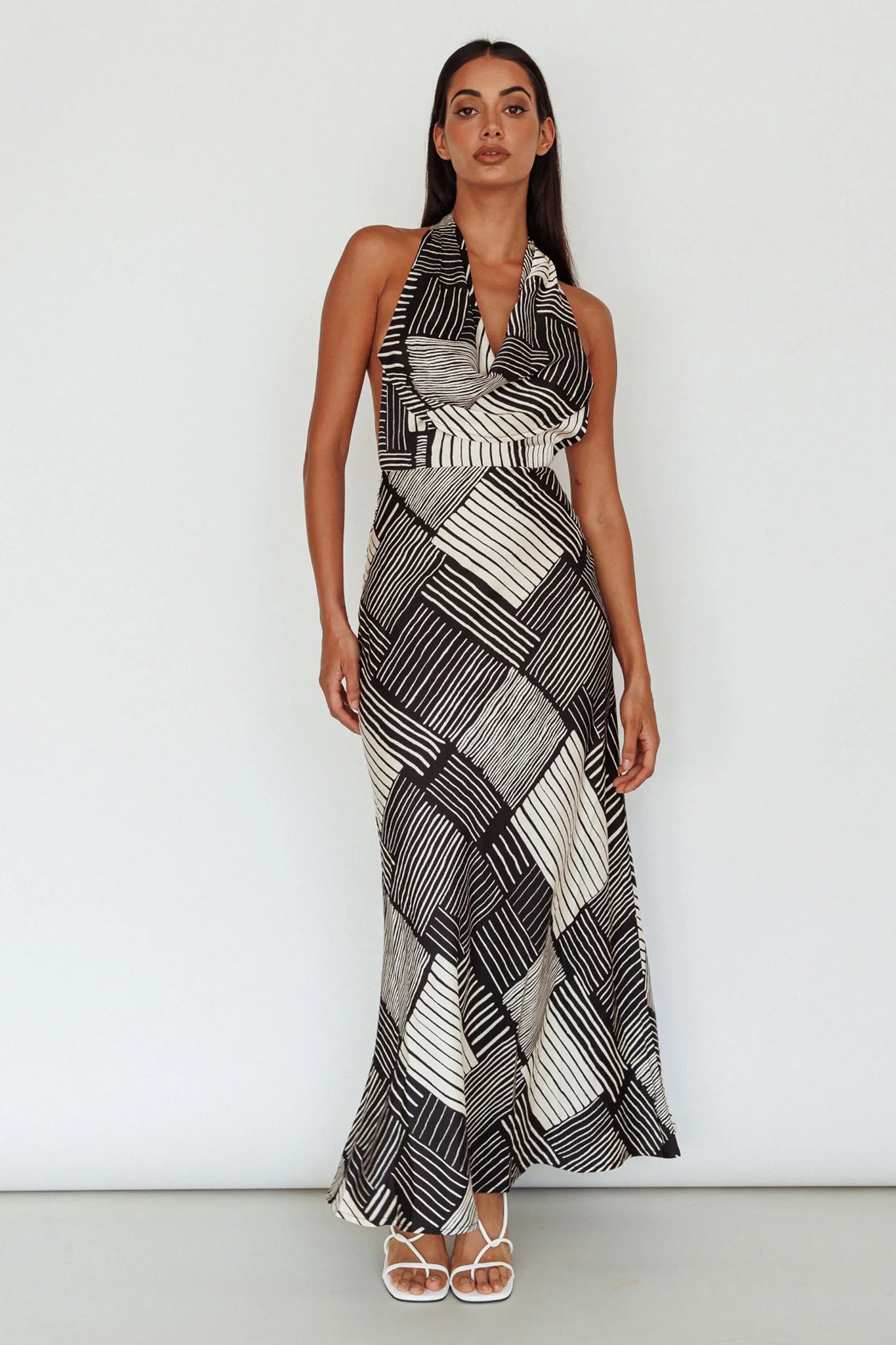 Kailie Halterneck Midi Dress Crosshatch Black
