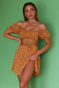 Full Hearts Lace-Up Waist Dress Floral Orange