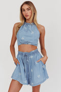 Lovefool Halter Neck Cropped Top Denim