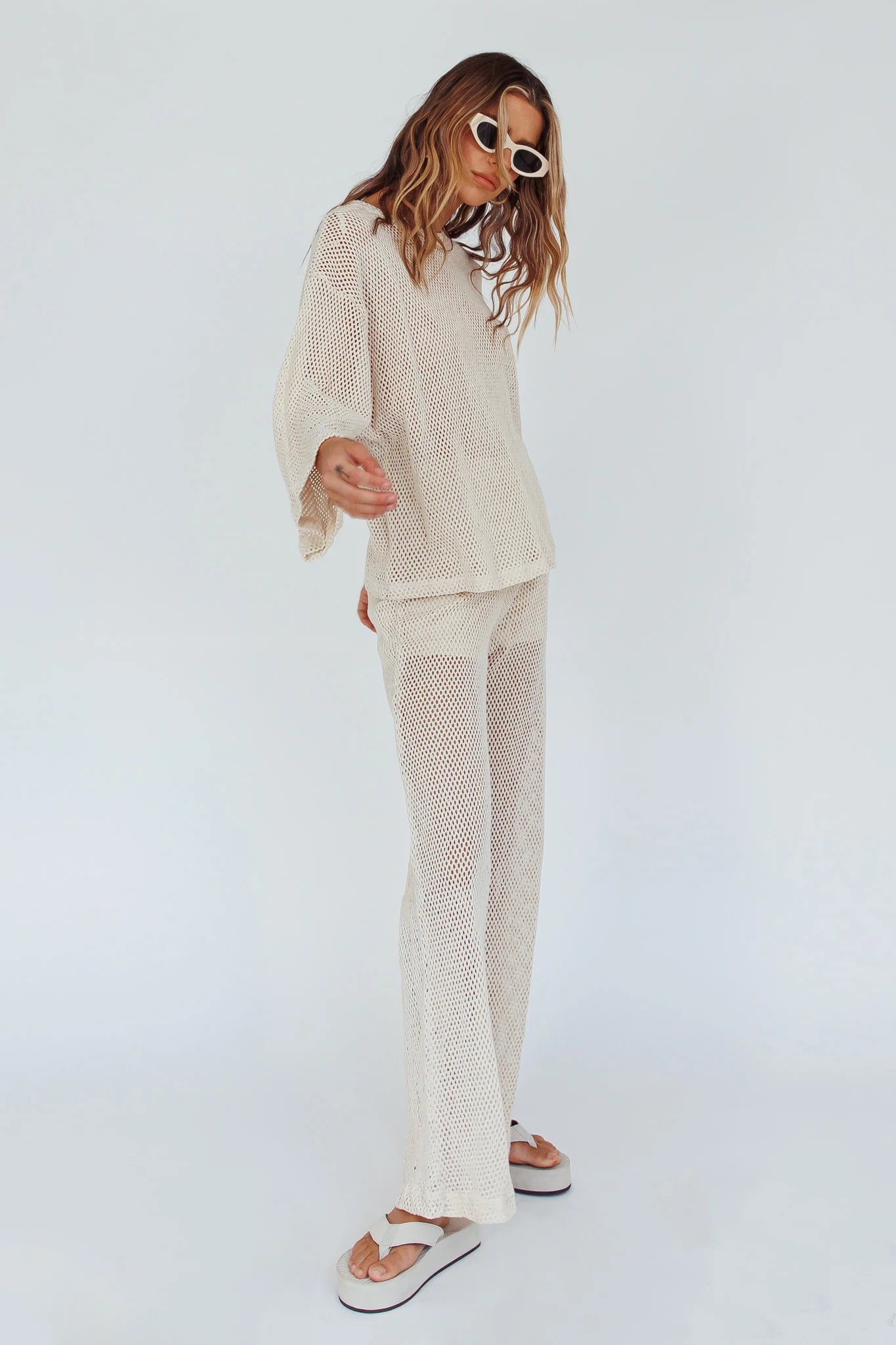 Mahina Long Sleeve Net Top Sand