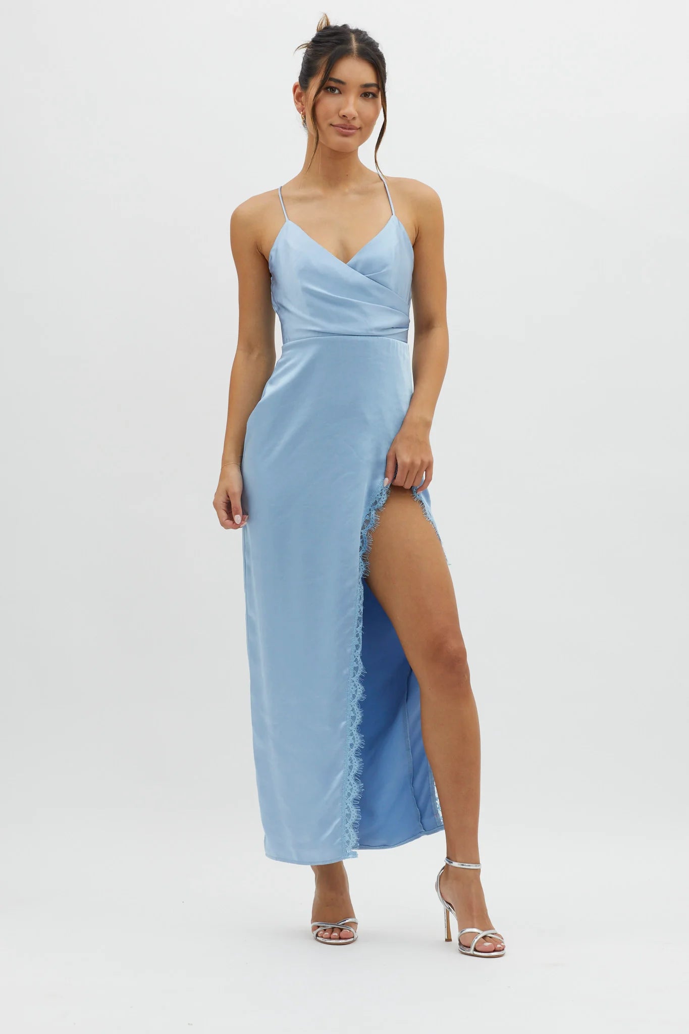 Winter Moon Lace Trim Midi Dress Blue