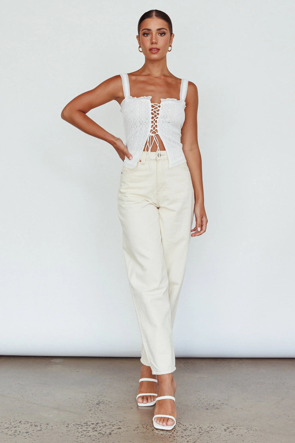 Never Miss Lace-Up Bust Top White