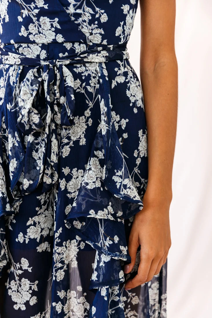 Constance Thin Strap Midi Jumpsuit Navy/White Flower