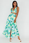 Tuscan Summers Cut-Out Midi Dress Floral Green