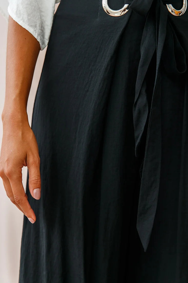 Saigon Wide Leg Eyelet Pants Black