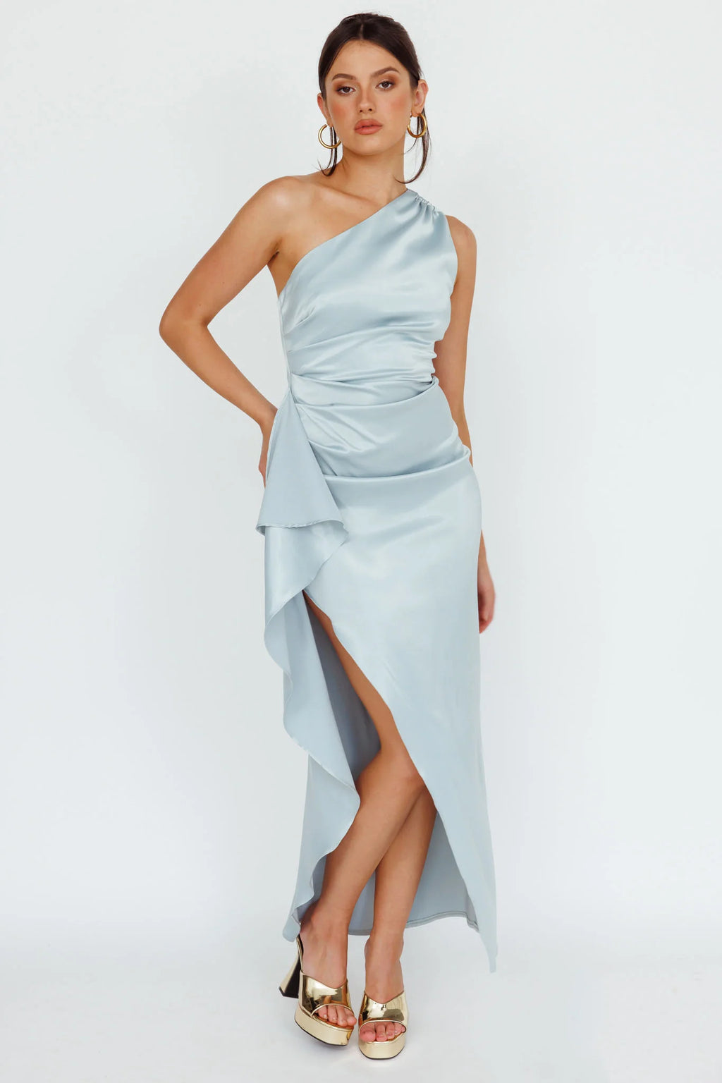 Kamillia One-Shoulder Split Midi Dress Pistachio
