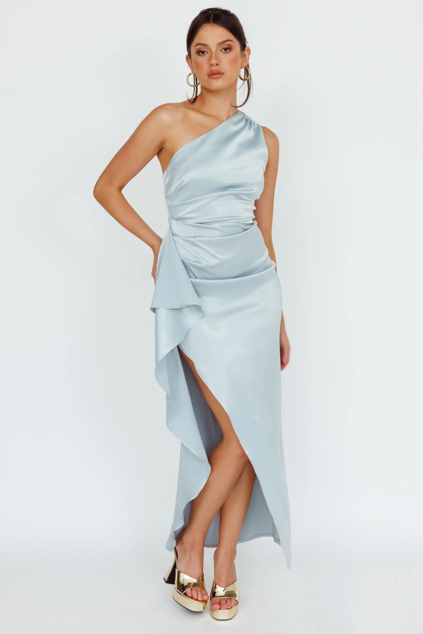Kamillia One-Shoulder Split Midi Dress Pistachio