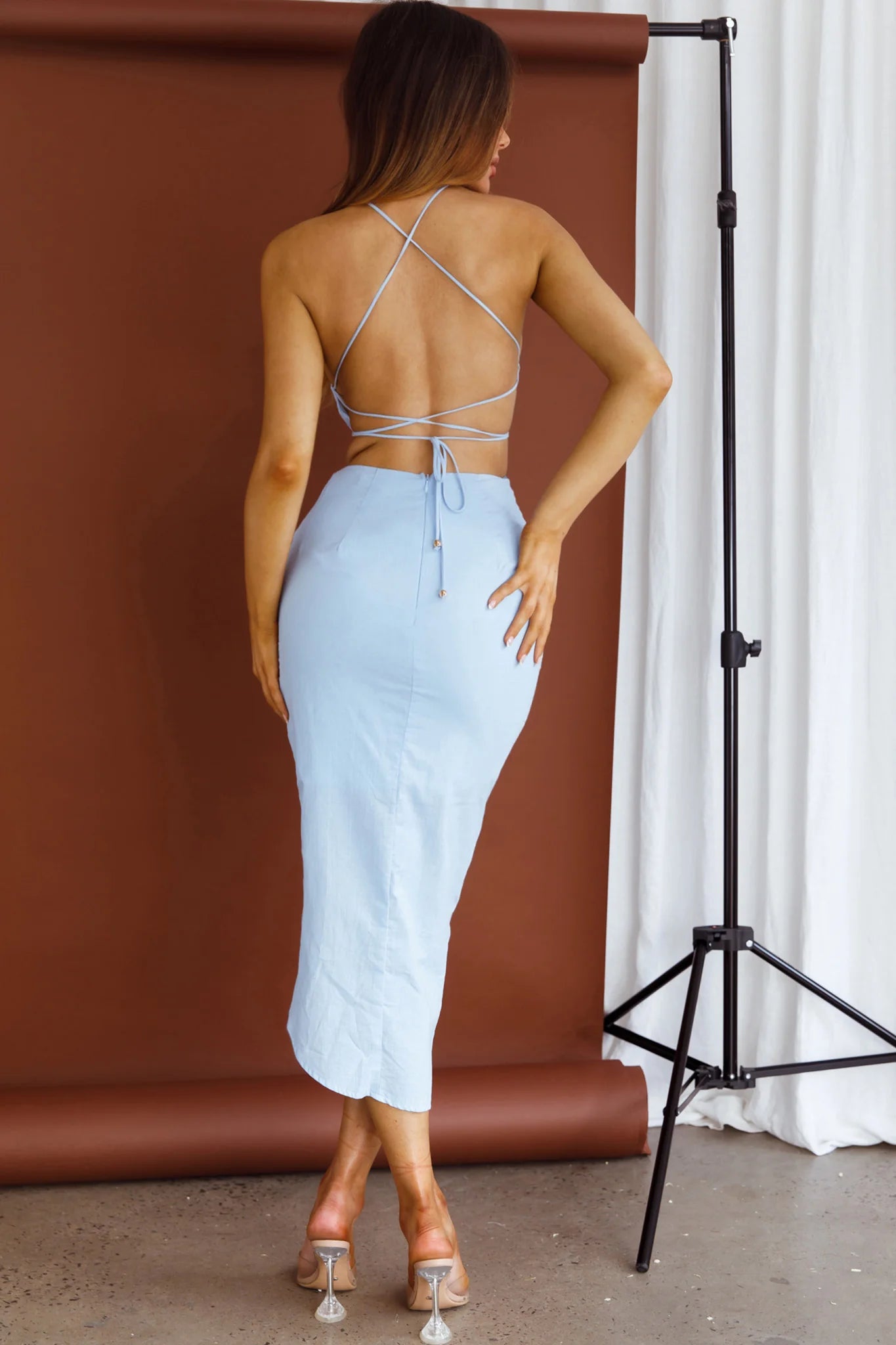 Heaven On Earth Lace-Up Back Midi Dress Blue