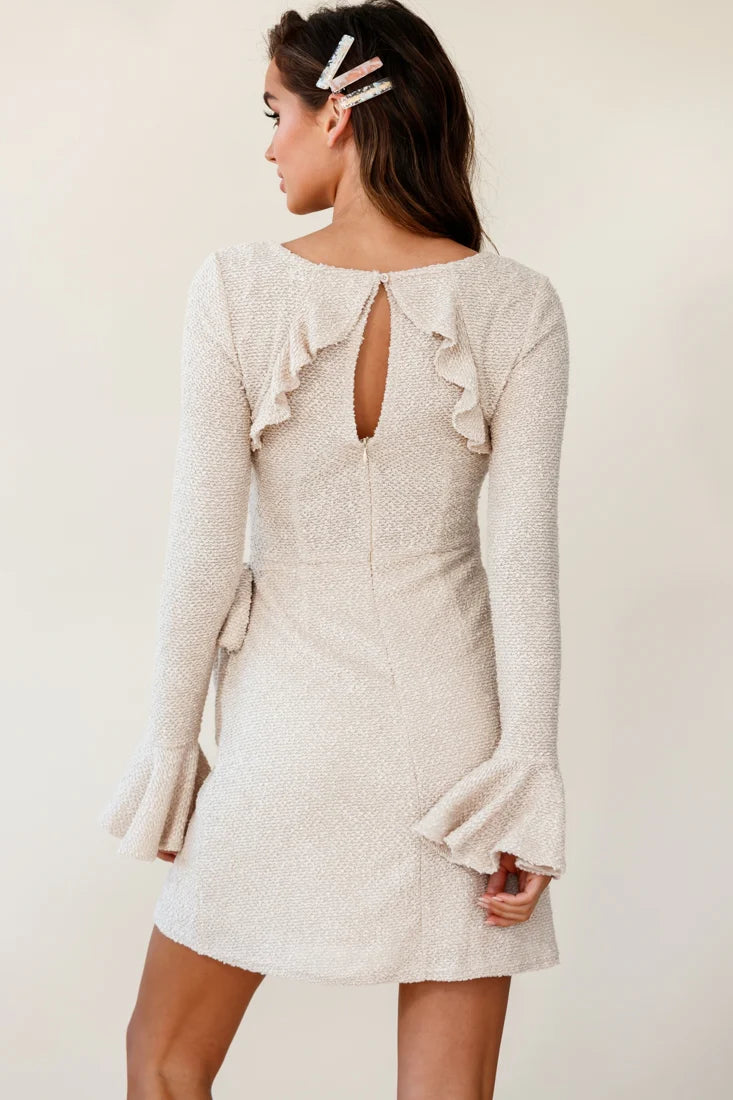 Minerva Flared Cuff Knit Wrap Dress Beige
