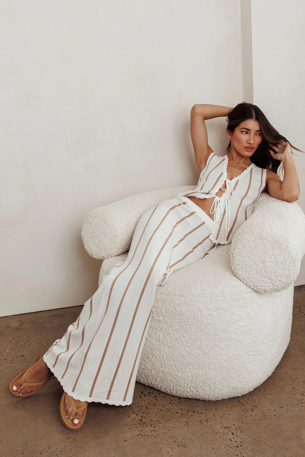 Aster Striped Maxi Knit Skirt Beige