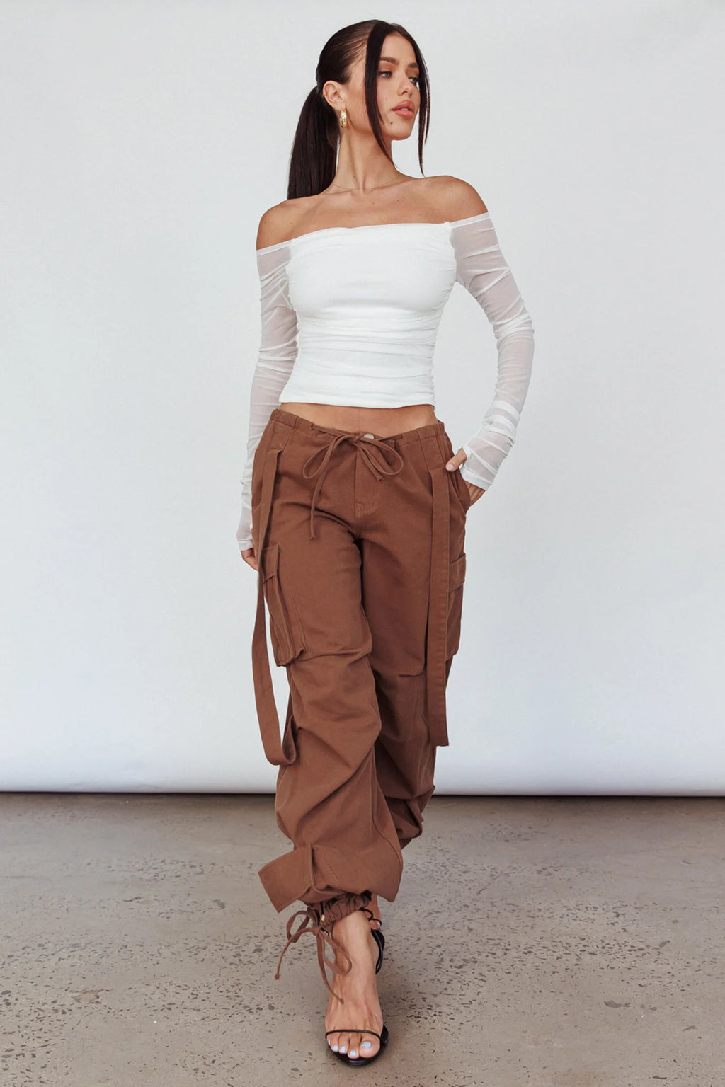 Ronda Off-Shoulder Sheer Sleeve Top White