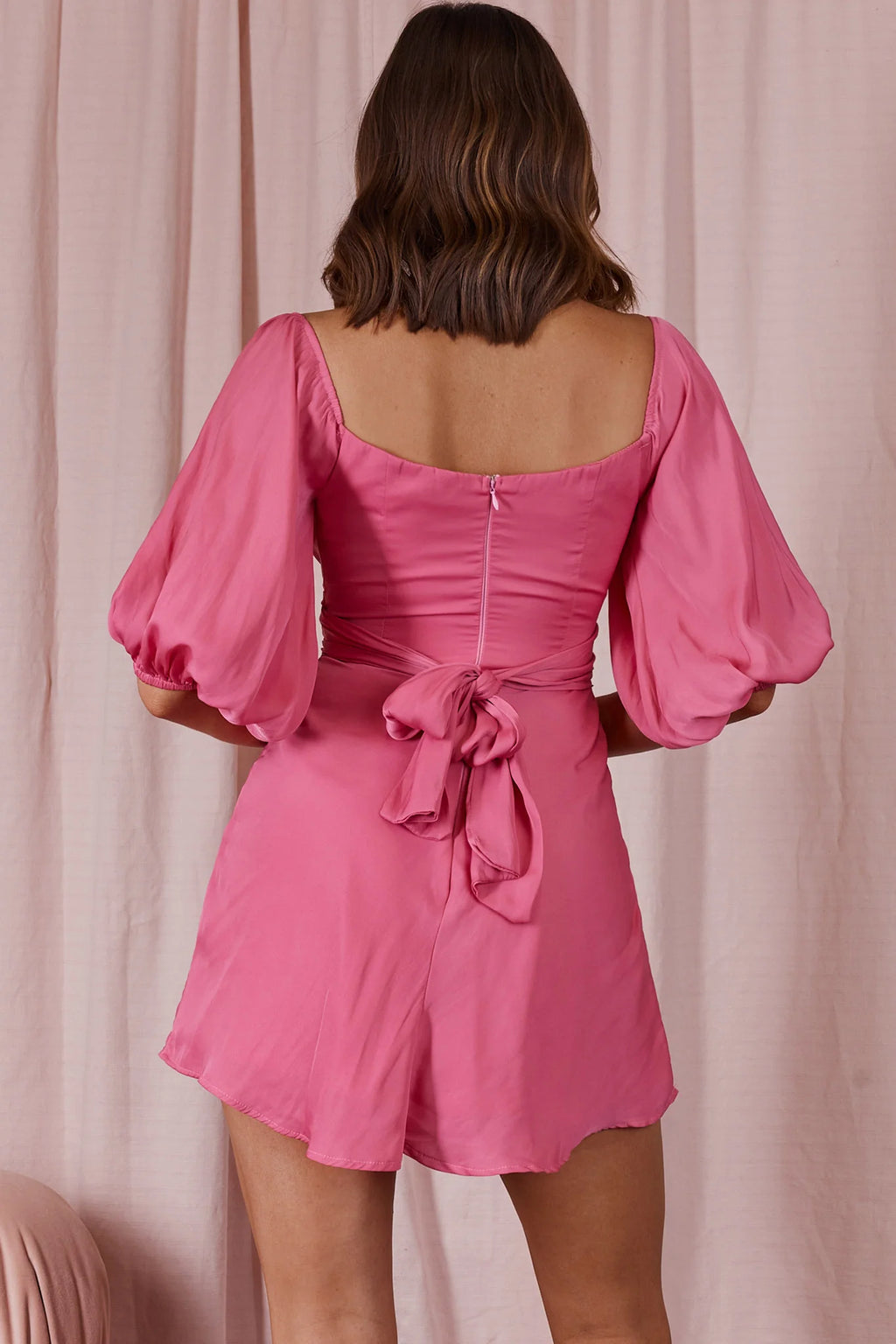 Linka On or Off-Shoulder Half Sleeve Tie-Back Dress Hot Pink