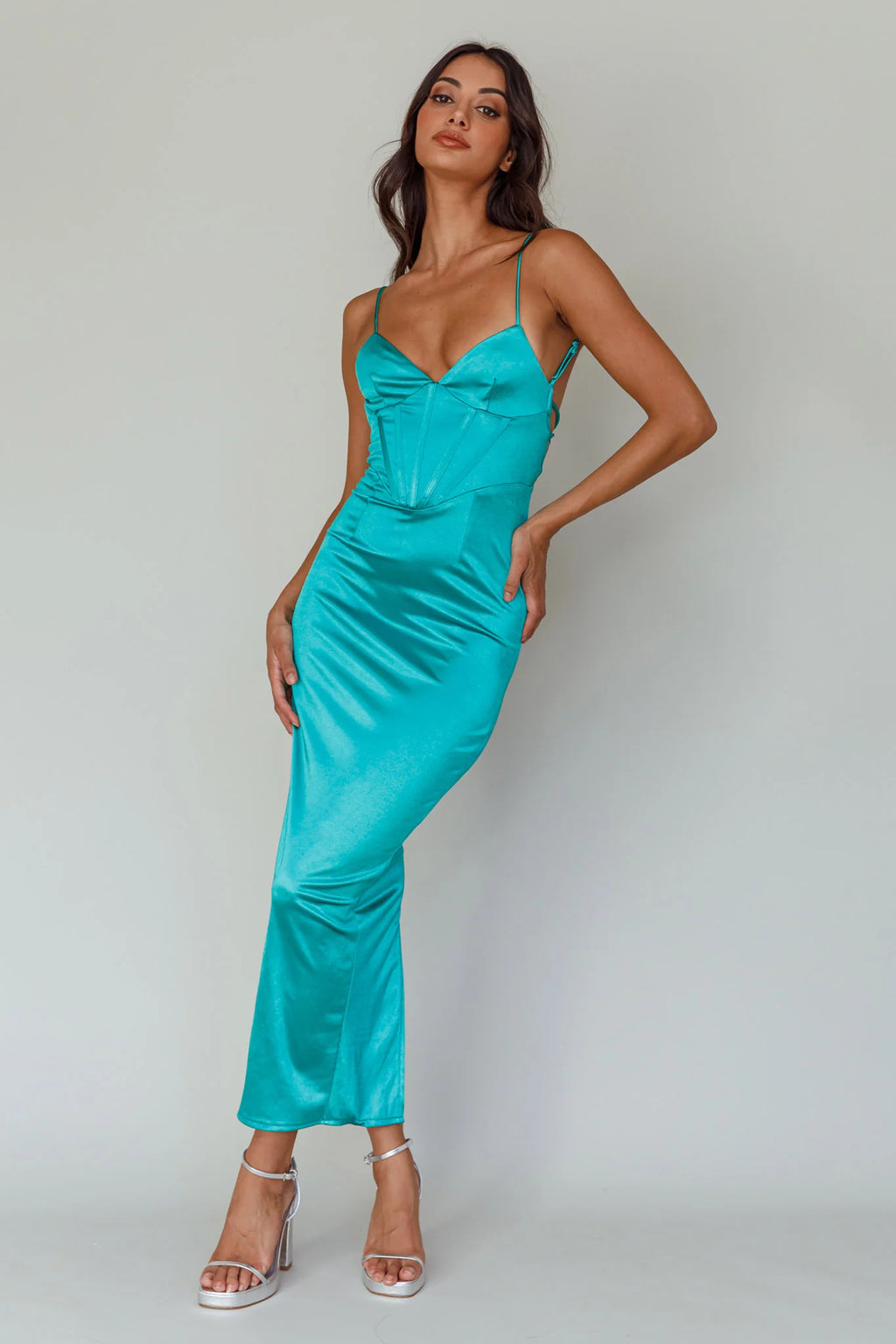 Seraya Lace-Up Back Dress Green