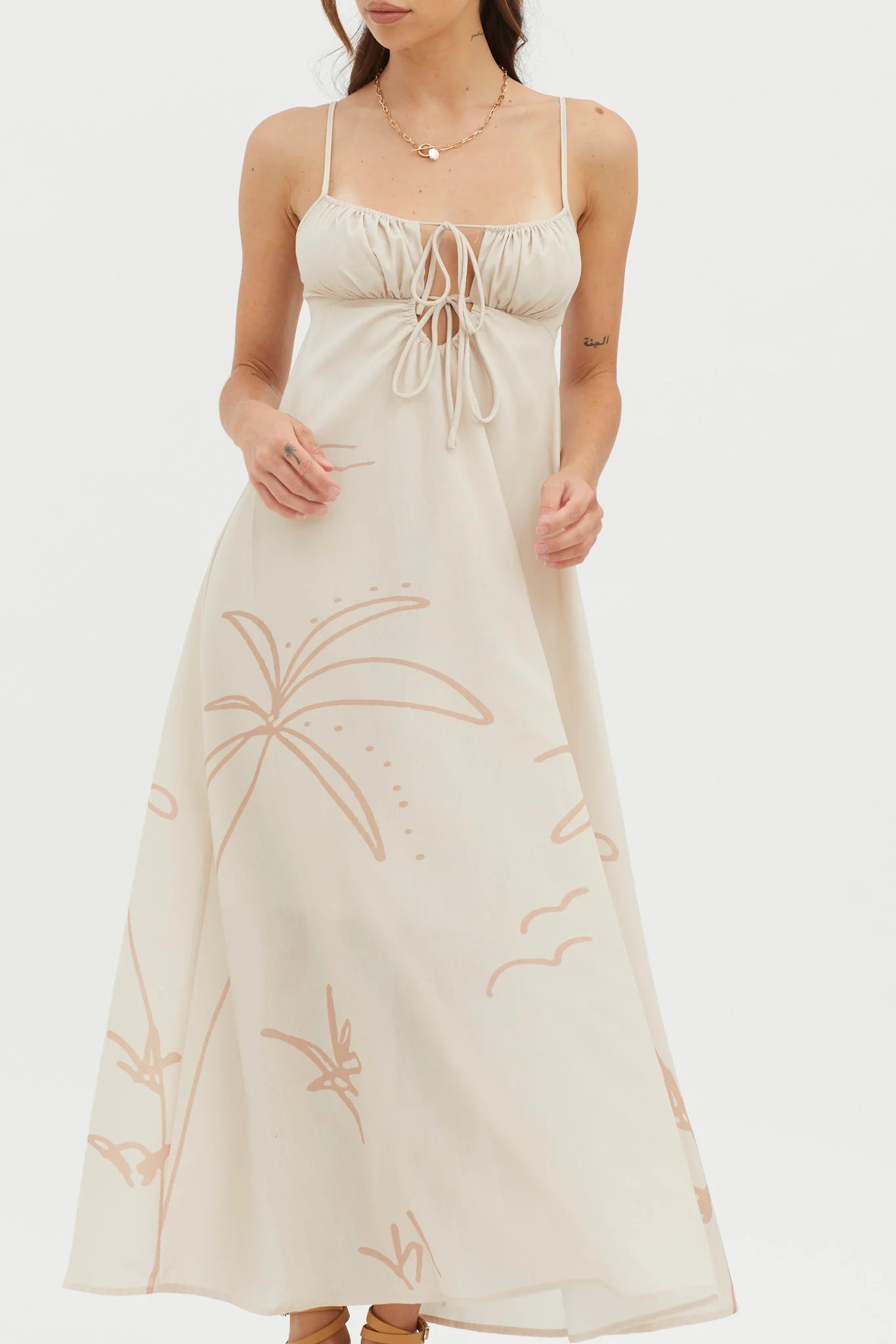 Yuki Tied Bust Midi Dress Sand