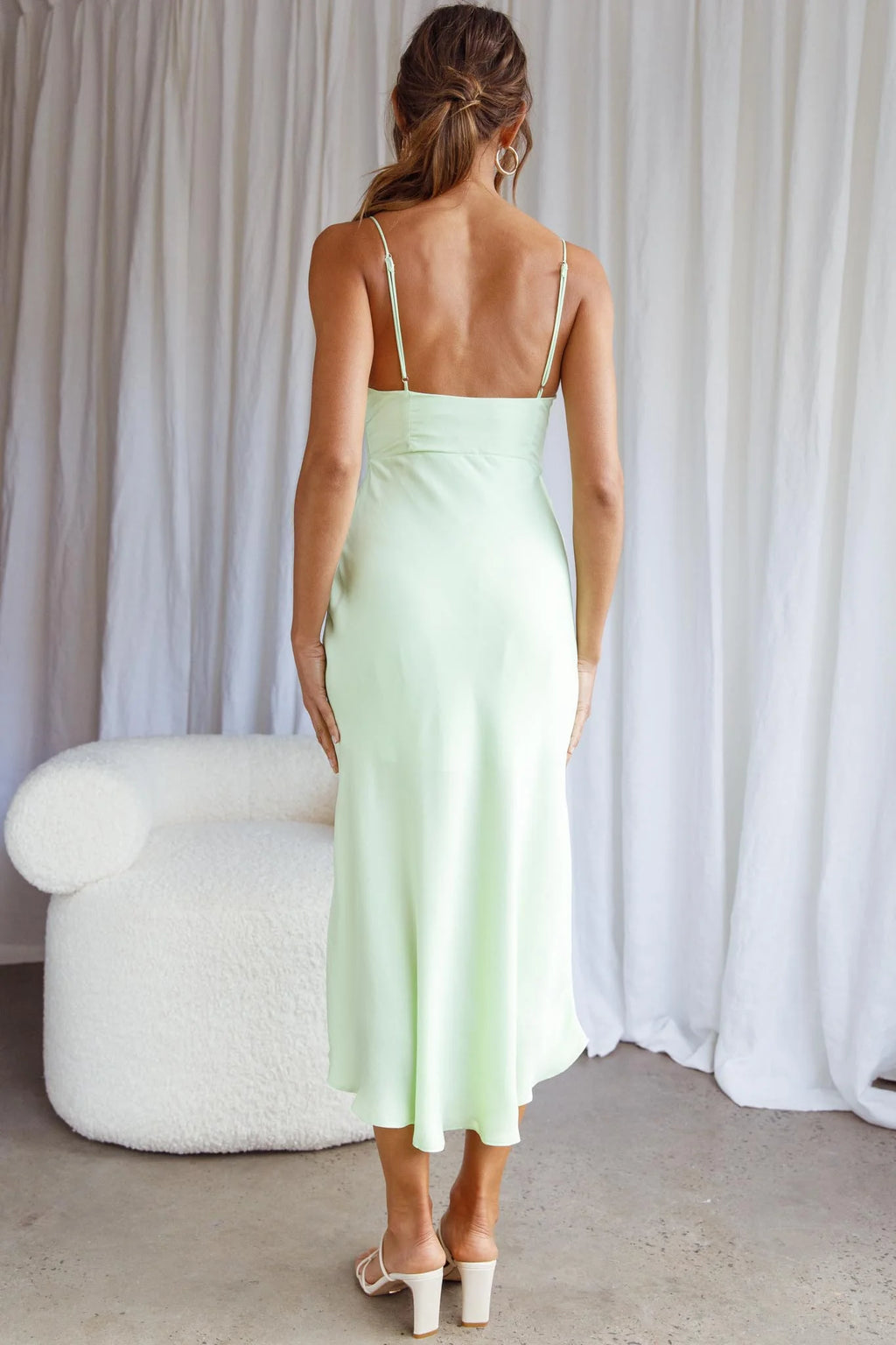 Malibu Gathered Bust Cami Strap Midi Dress Apple